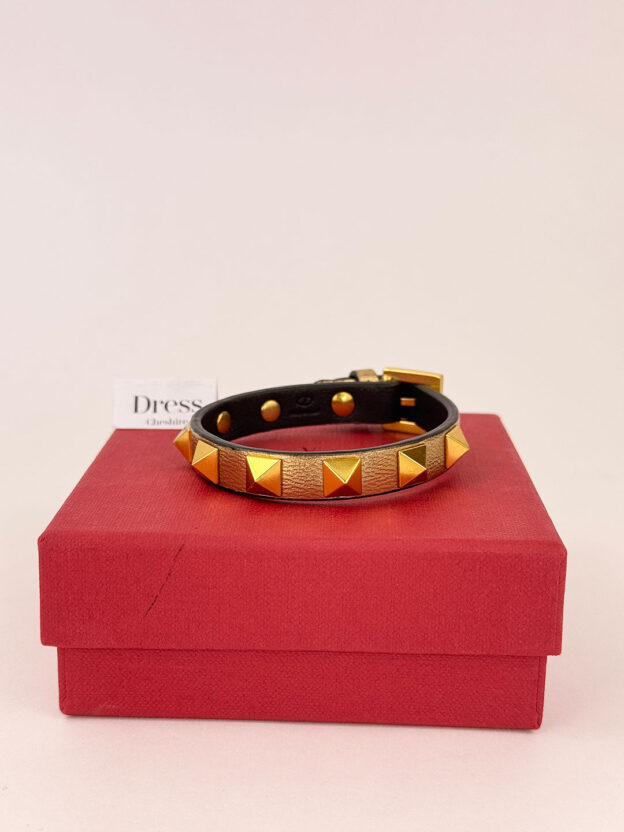 Valentino Gold Leather Small Stud Cuff