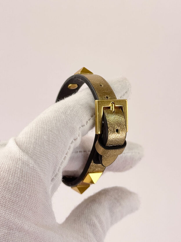 Valentino Gold Leather Small Stud Cuff - Image 3
