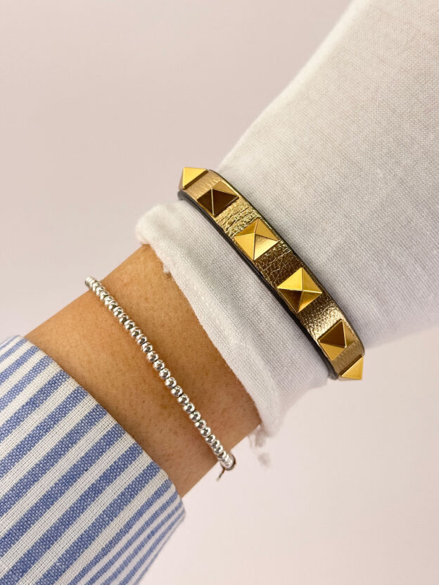 Valentino Gold Leather Small Stud Cuff - Image 4