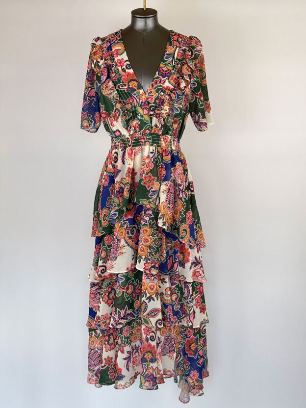Pre-Owned Halebob Long Floral Primary Coloured Dress Size M