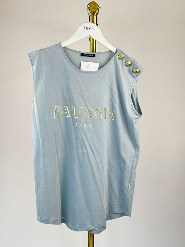 Balmain Pale Blue Tank T Shirt Size FR 38 (UK S)