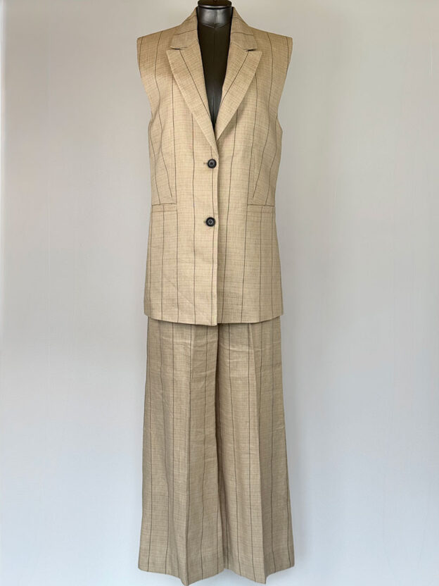 Pre-Owned & Other Stories Beige Striped Waist Coat Top Size 6 - Image 3