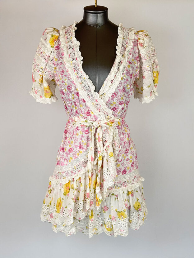 LoveShack Fancy Pink, White & Lemon Floral Dress Size 2 (S)