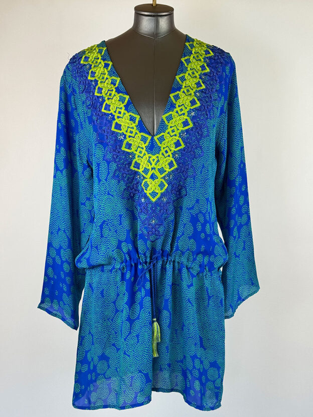 Taj Silk Blue & Green Beach Cover Up Size M