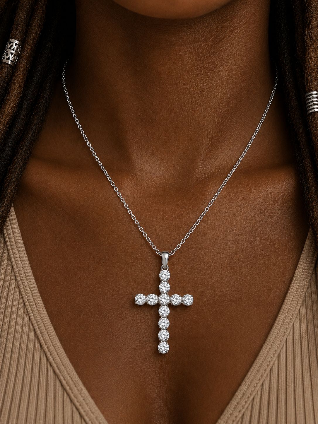 7ct Tiffany Style Lab Diamond Cross Necklace 9ct White Gold