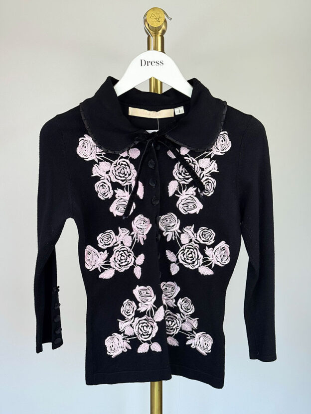 Wheels & Dollbaby Black Cardigan Rose Embroidery Size 1 (XS)