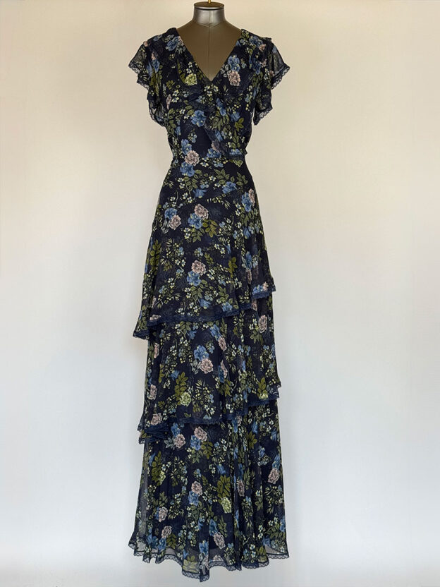 Mikael Aghal Navy Floral Dress Size US 6 (UK 10)