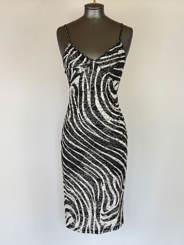 Versace Black & White Lace Stretch Dress Size 2 (UK 6)