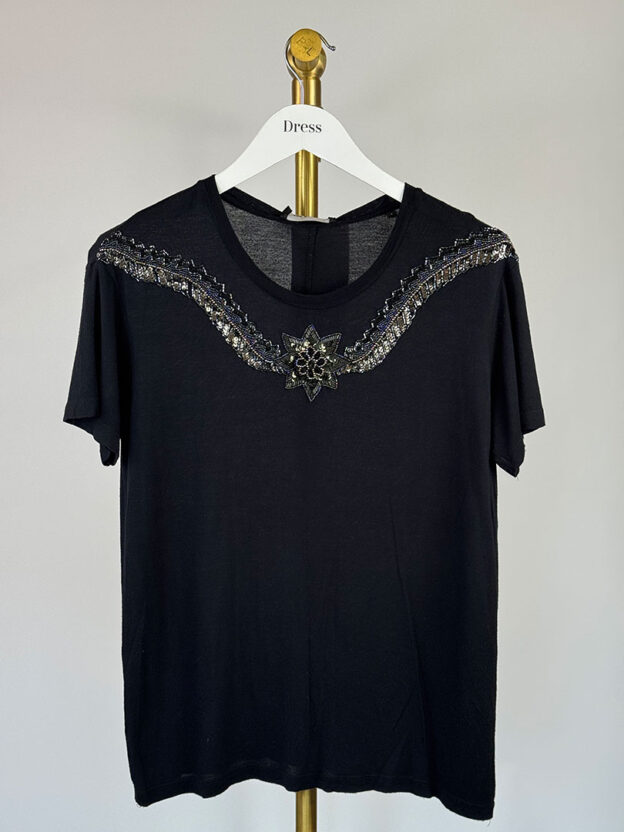 The Kooples Black Embellished Tee Size 1 (UK 8-10)