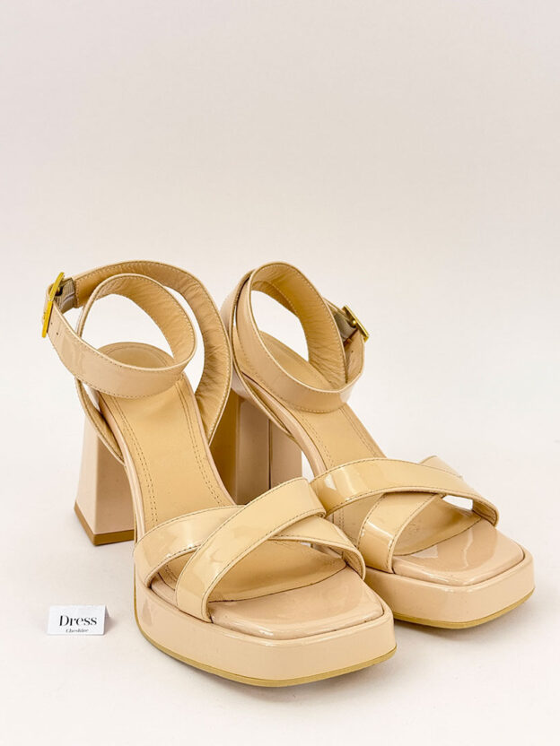 Russell & Bromley Beige Groovybaby Platform Patent Sandal Size 37 (UK 4)