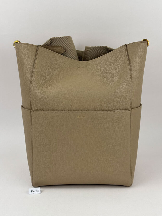 Celine Seau Sangle Leather Beige Tote Bag
