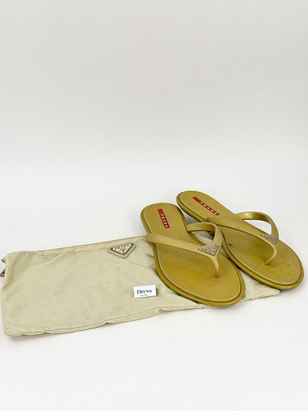 Prada Gold Flip Flops Size 36 (UK 3) - Image 6