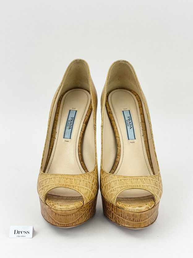 Prada Brown Crocodile Embossed Leather Peep Toe Heels Size 36 (UK 3) - Image 2