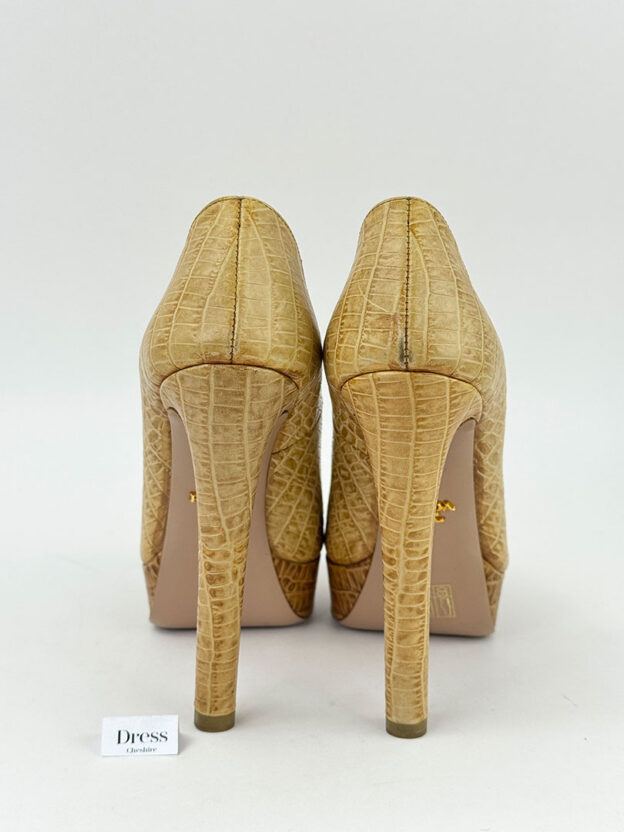 Prada Brown Crocodile Embossed Leather Peep Toe Heels Size 36 (UK 3) - Image 4