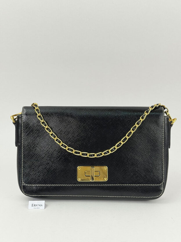 Prada Black Saffiano Leather Flap Bag