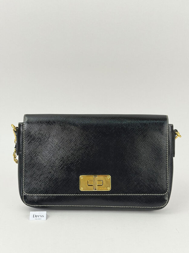 Prada Black Saffiano Leather Flap Bag - Image 3