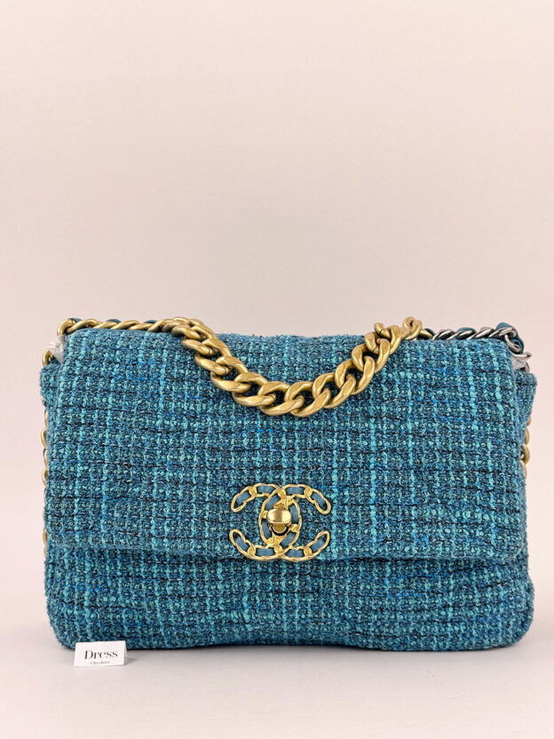 Chanel Tweed Small Teal Shoulder Bag