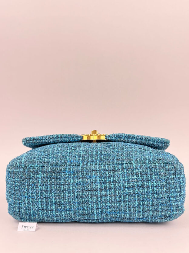 Chanel Tweed Small Teal Shoulder Bag - Image 5
