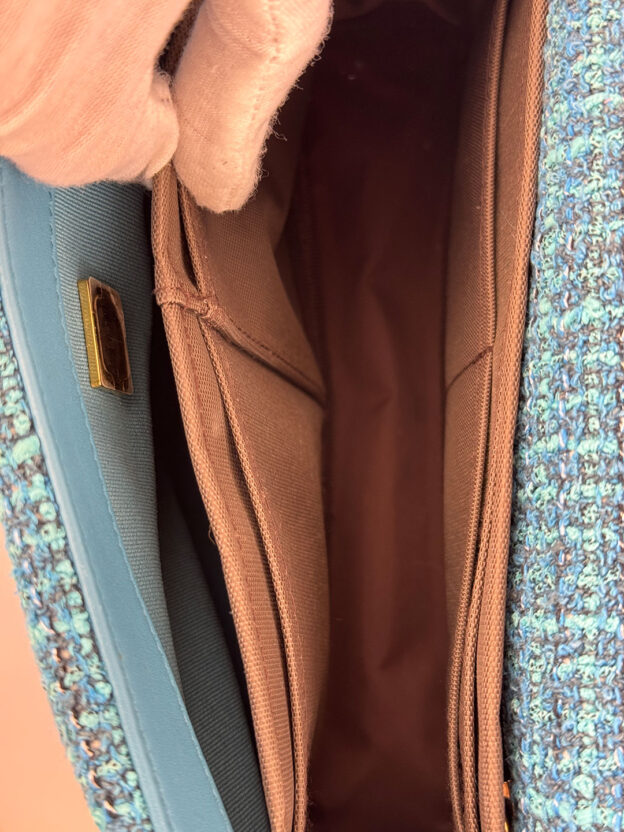 Chanel Tweed Small Teal Shoulder Bag - Image 6