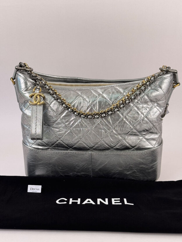 Chanel Gabrielle Silver Leather Handbag - Image 8