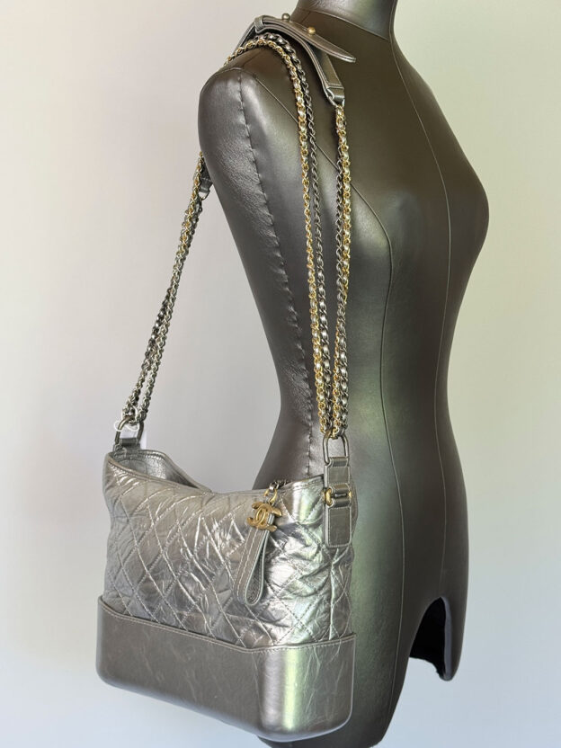 Chanel Gabrielle Silver Leather Handbag - Image 6