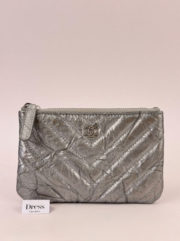 Chanel Silver Metallic Chevron Purse