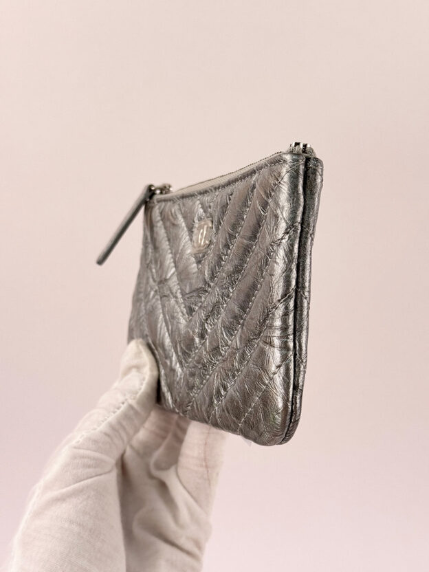 Chanel Silver Metallic Chevron Purse - Image 3