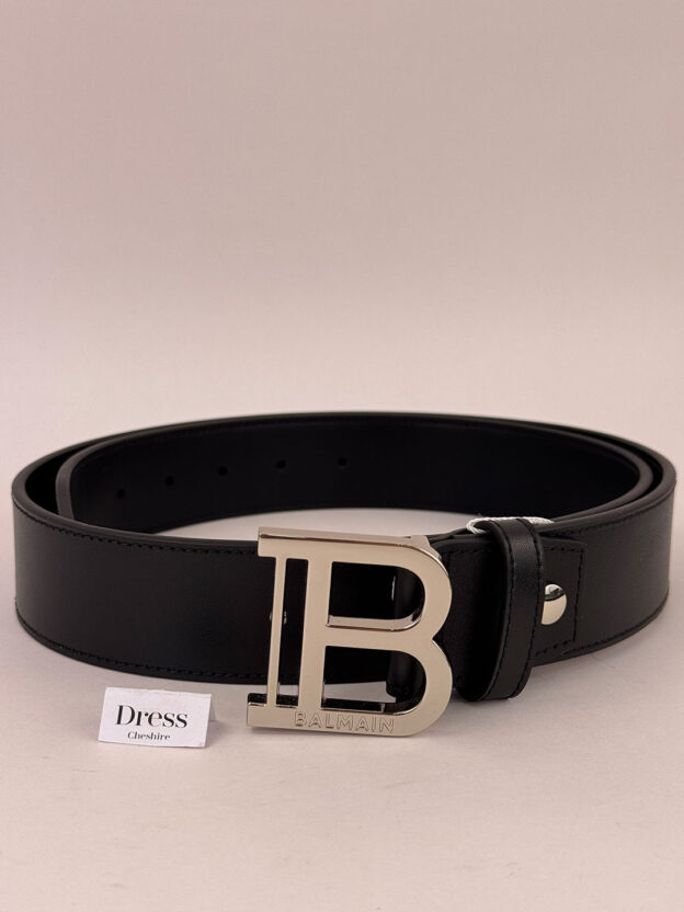 Pre-Owned Balmain Silver Buckle Black Belt
