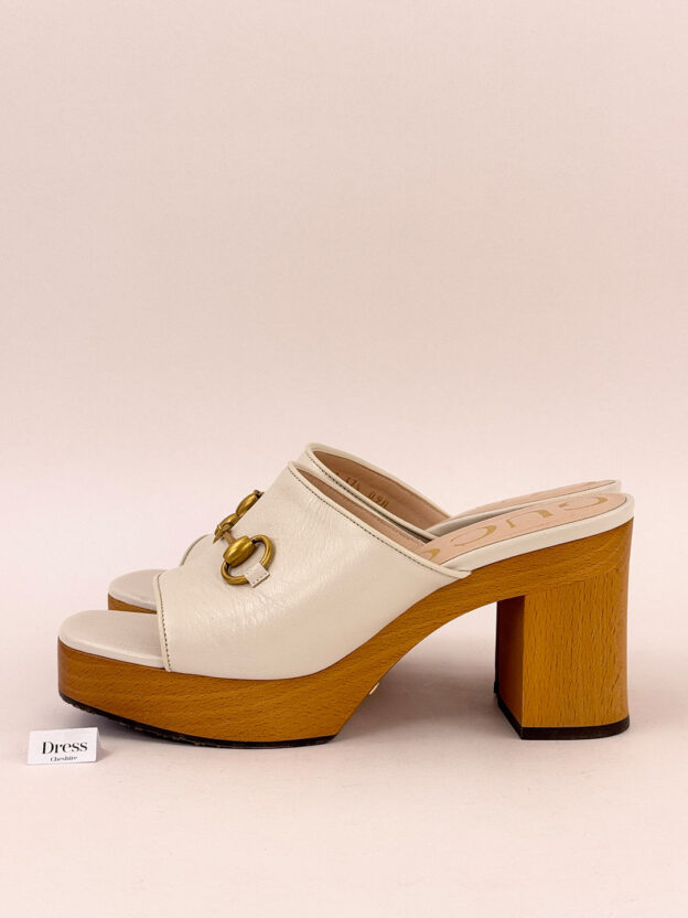 Gucci White Leather Platform Mules Size 37 (UK 4) - Image 4