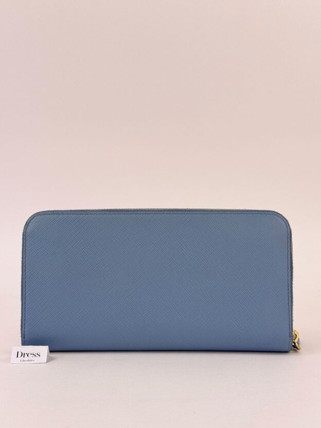 Pre-Owned Prada Blue Bow Long Saffino Leather Purse - Image 6