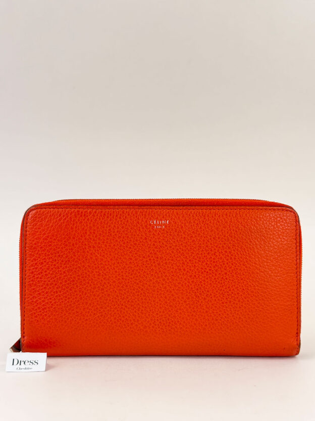 Pre-Owned Celine Orange Long Leather Purse