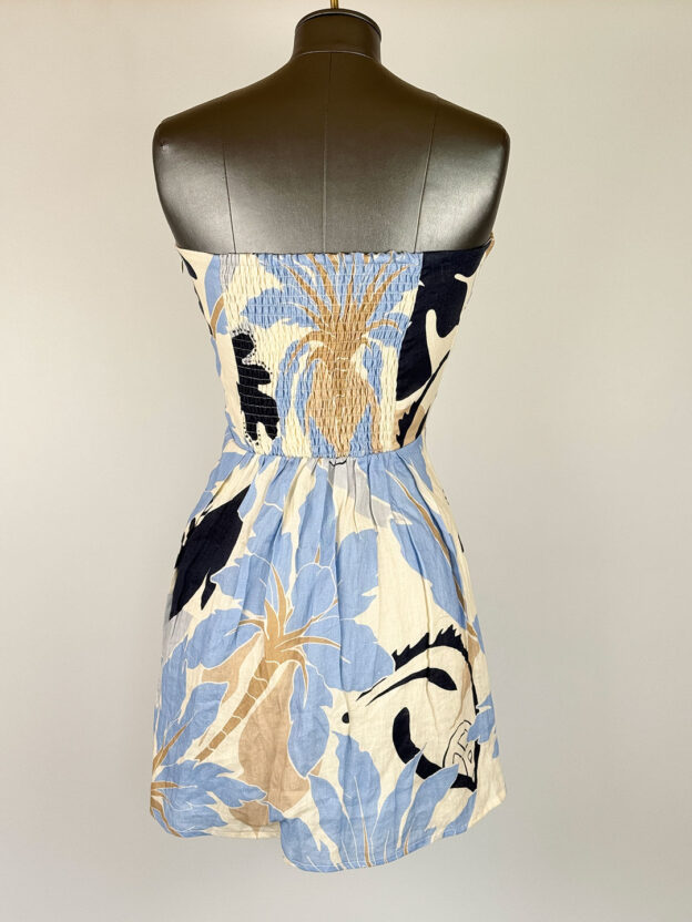 Pre-Owned Second Summer Cream Blue & Beige Linen Dress Size S - Image 2