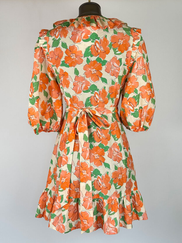 Rixo Peach Floral Frill Dress Size XS - Image 2