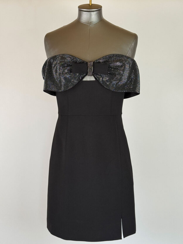 Self-Portrait Bow Embellished Off-Shoulder Black Dress UK 8