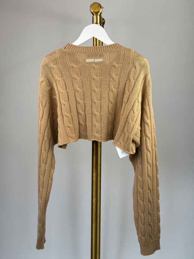 Miu Miu Camel Cropped Cable Knit Jumper Size 36 (UK 6) - Image 2