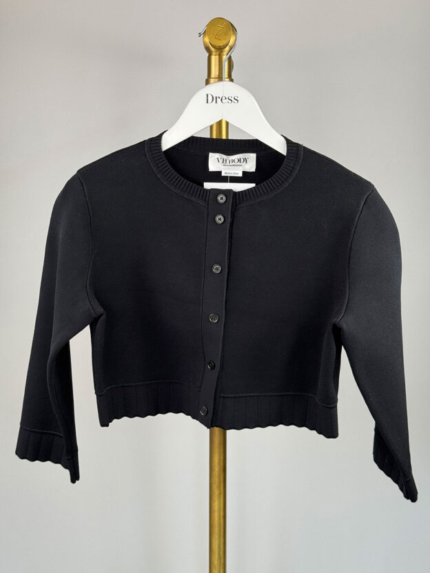 Victoria Beckham Black Cropped Three Quarter Sleeve Cardigan Size 10