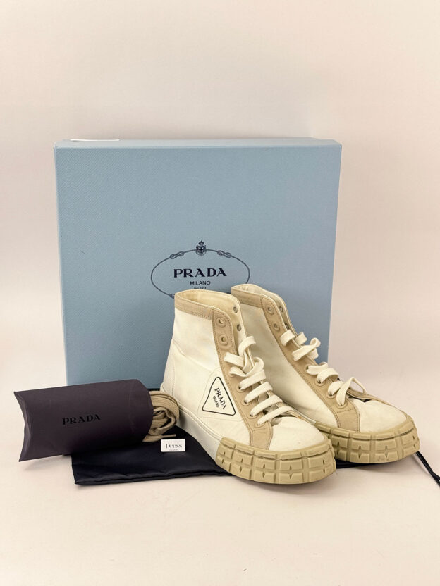 Prada Cloth White & Beige High Top Trainers Size 38 (UK 5) - Image 6