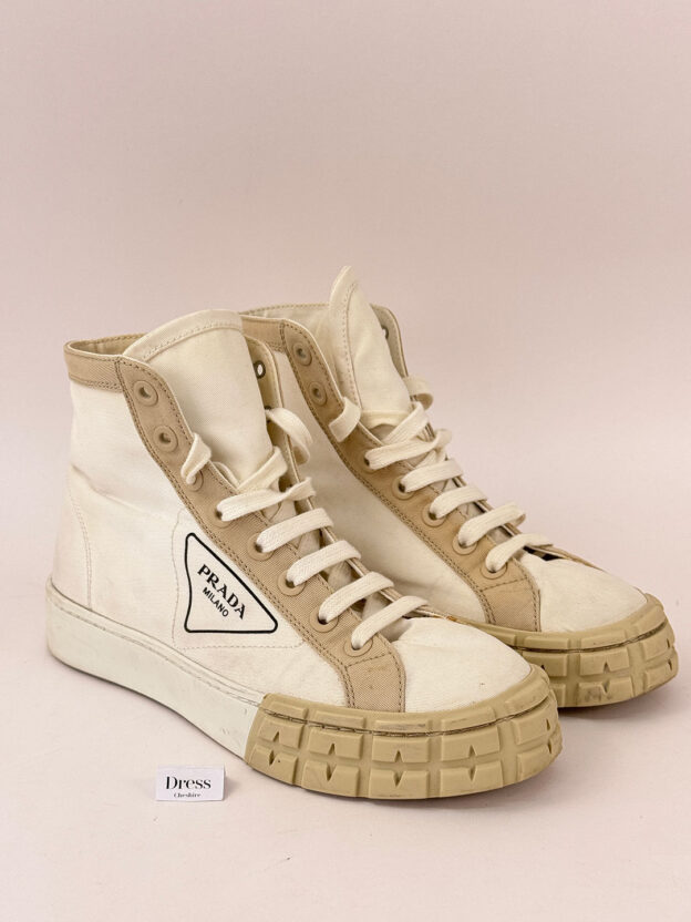 Prada Cloth White & Beige High Top Trainers Size 38 (UK 5)