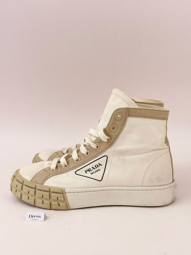Prada Cloth White & Beige High Top Trainers Size 38 (UK 5) - Image 2