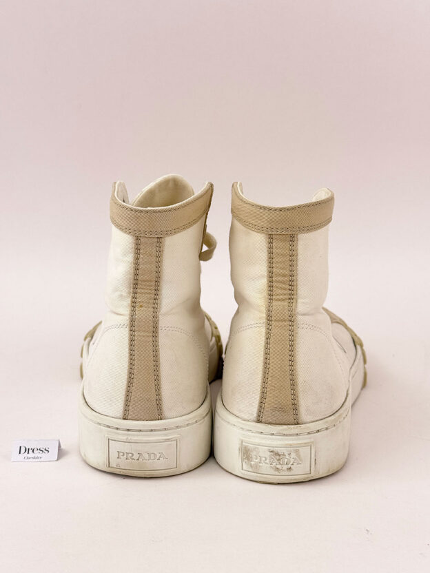 Prada Cloth White & Beige High Top Trainers Size 38 (UK 5) - Image 4