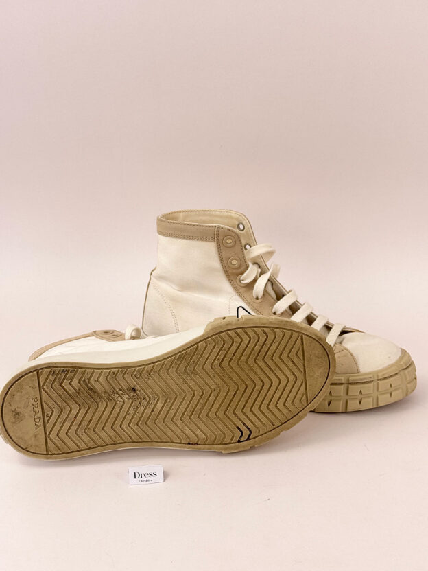 Prada Cloth White & Beige High Top Trainers Size 38 (UK 5) - Image 5
