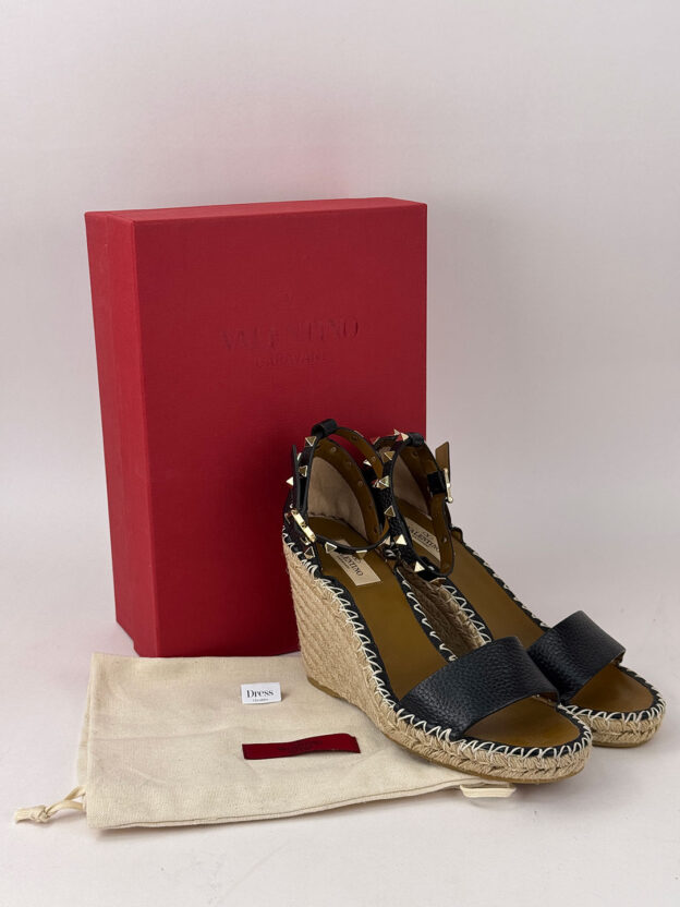 Valentino Garavani Black Double Rockstud 95mm Wedge Espadrilles Size 39 (UK 6) - Image 7