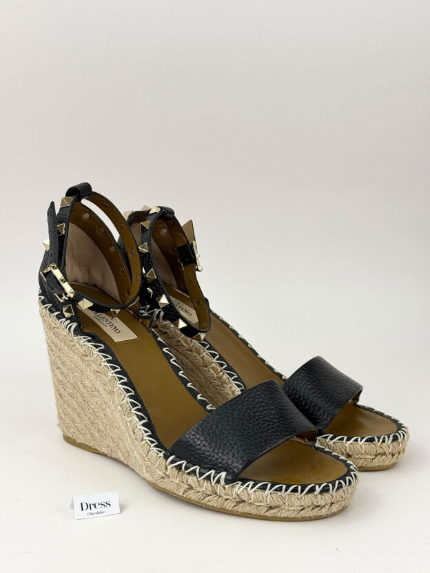 Valentino Garavani Black Double Rockstud 95mm Wedge Espadrilles Size 39 (UK 6)