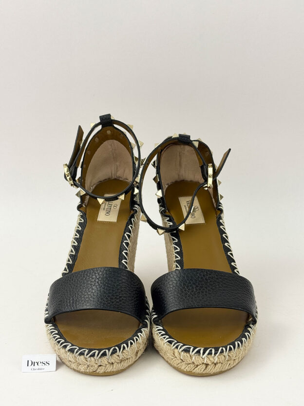 Valentino Garavani Black Double Rockstud 95mm Wedge Espadrilles Size 39 (UK 6) - Image 3
