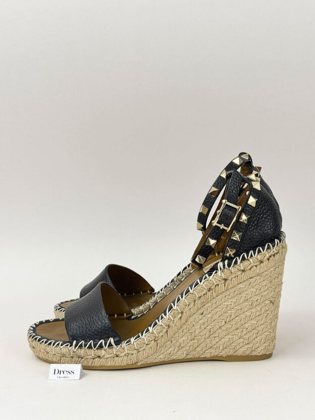Valentino Garavani Black Double Rockstud 95mm Wedge Espadrilles Size 39 (UK 6) - Image 2