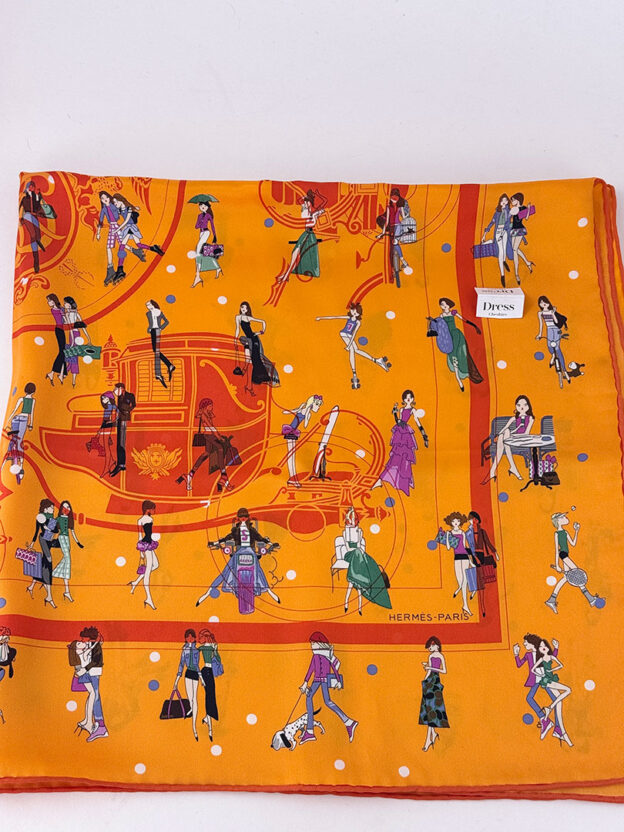Pre-Owned Hermes Carre 70 Silk Orange Les Parisie - Image 7