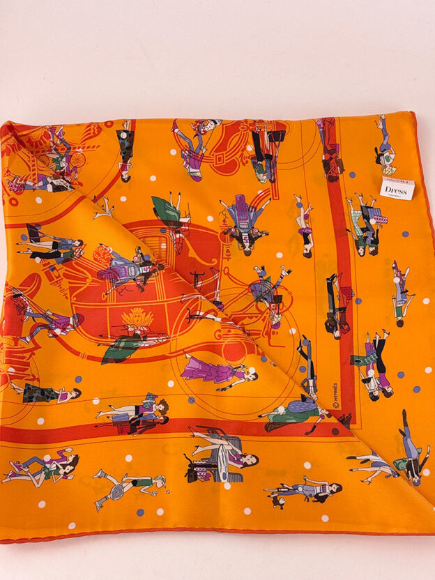 Pre-Owned Hermes Carre 70 Silk Orange Les Parisie - Image 6