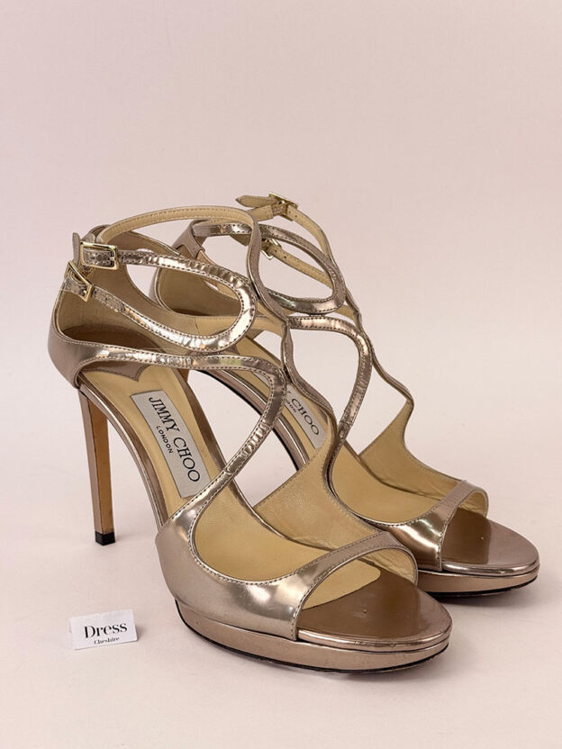 Jimmy Choo Lance 100 Gold Leather Sandals Size 37.5 (UK 4.5)