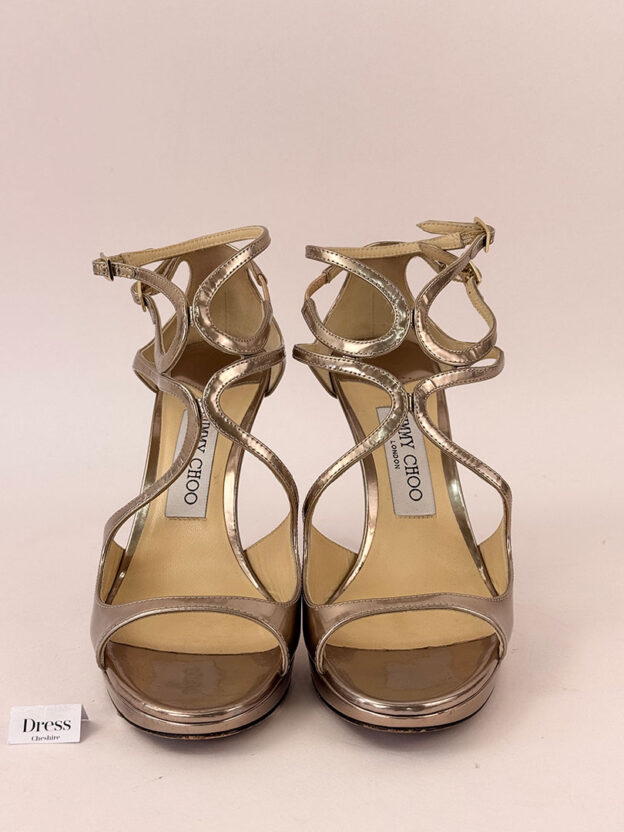 Jimmy Choo Lance 100 Gold Leather Sandals Size 37.5 (UK 4.5) - Image 3
