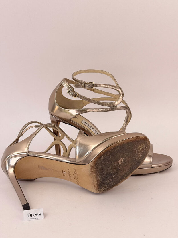 Jimmy Choo Lance 100 Gold Leather Sandals Size 37.5 (UK 4.5) - Image 5